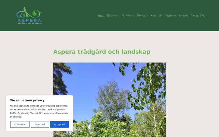 Screenshot of asperatradgard.se