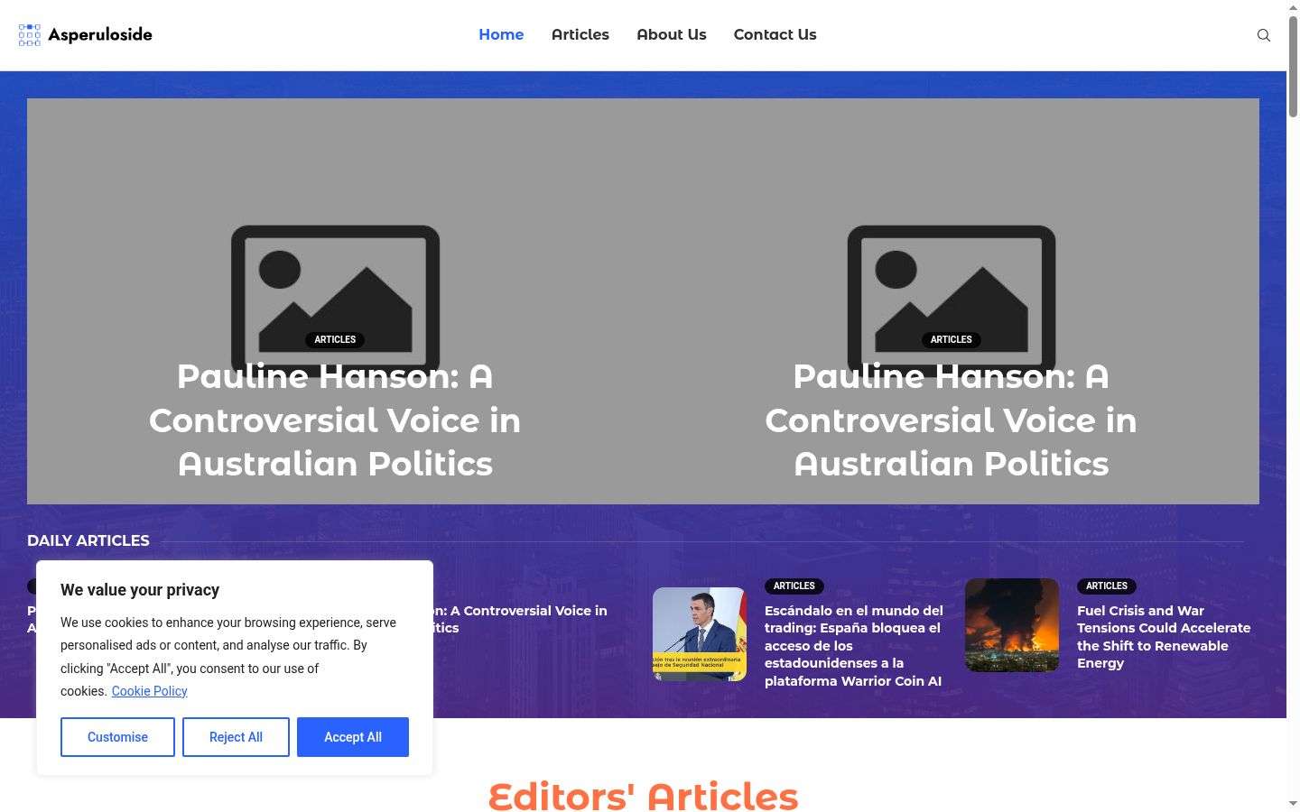 Screenshot del banner di consenso mostrato prima di qualsiasi interazione
