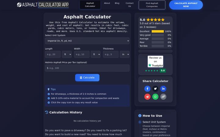 Screenshot of asphaltcalculatorapp.com