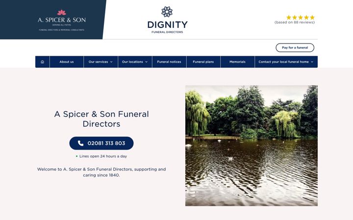 Ekraanipilt saidist aspicerandsonsfunerals.co.uk
