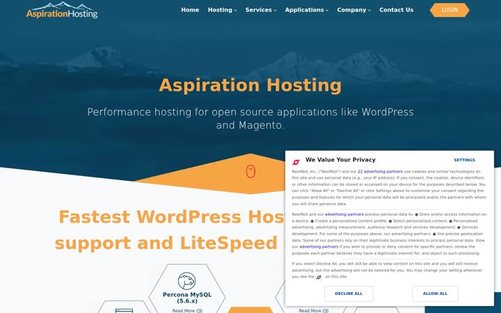 Screenshot of aspirationhosting.com
