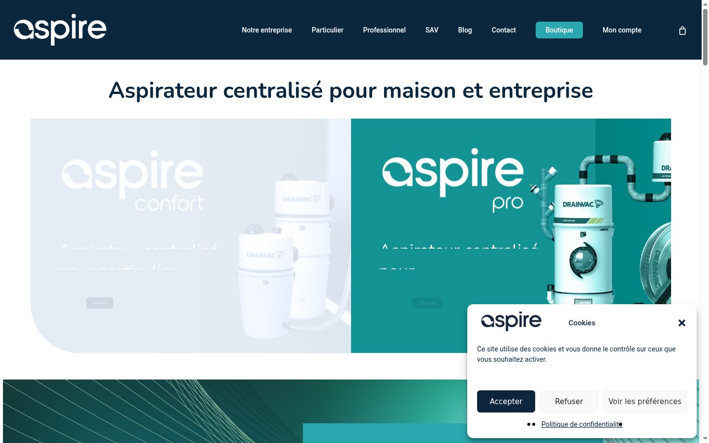 Capture d'écran de la bannière de consentement affichée avant toute interaction