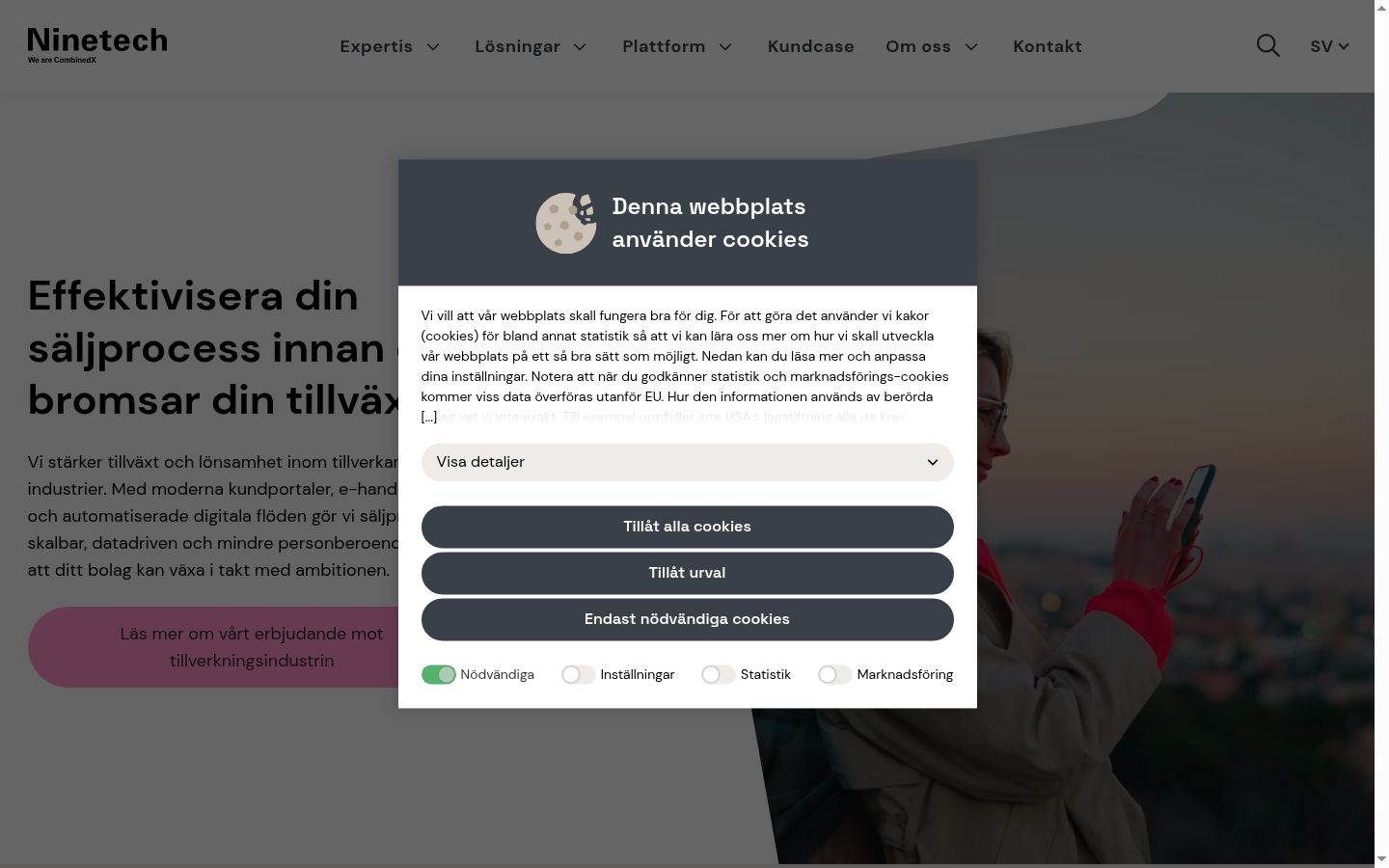 Captura de ecrã do banner de consentimento apresentado antes de qualquer interação