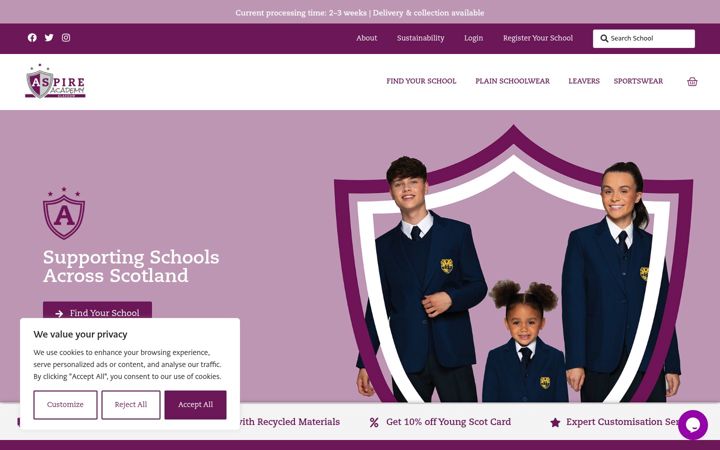 Screenshot of aspireacademyglasgow.com