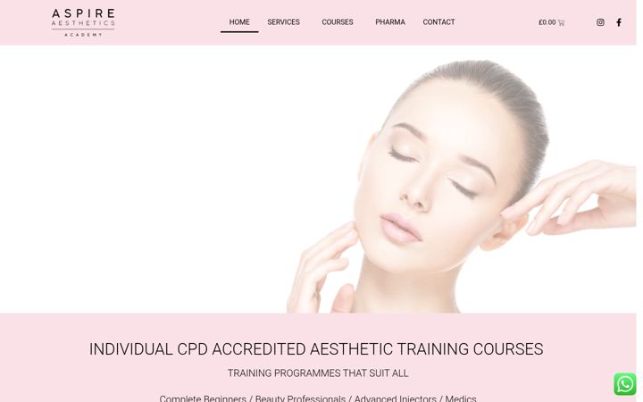 Screenshot ta' aspireaestheticsacademy.co.uk