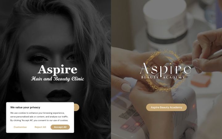Skjermbilde av aspirebeautyacademy.co.uk