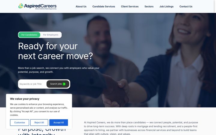 Snímek obrazovky aspiredcareers.com