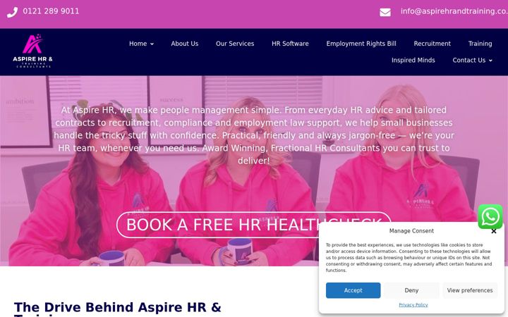 Screenshot of aspirehrandtraining.co.uk