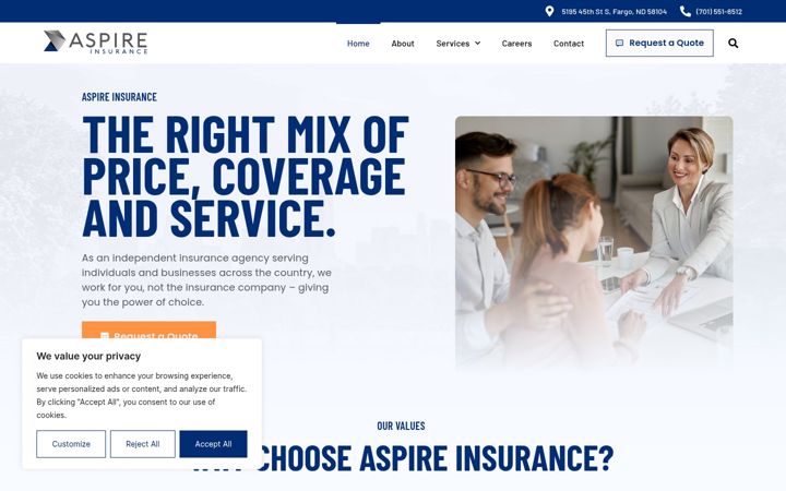 Snímek obrazovky aspireinsagency.com