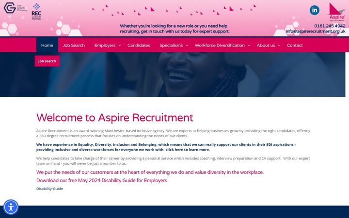 Captura de ecrã de aspirerecruitment.org.uk