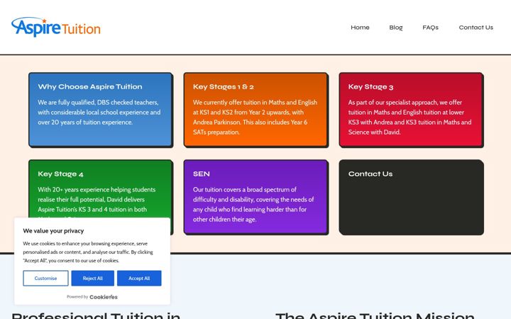 Screenshot of aspiretuition.co.uk