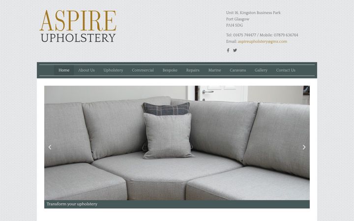Screenshot of aspireupholstery.co.uk