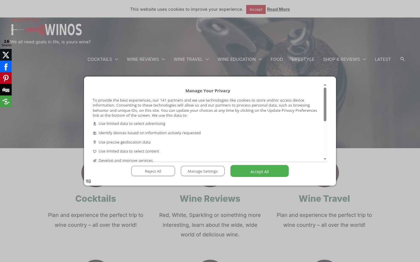 Screenshot of the consent banner shown before any interaction