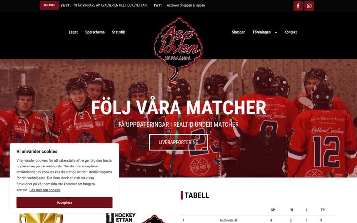 Képernyőkép: asplovenhockey.se