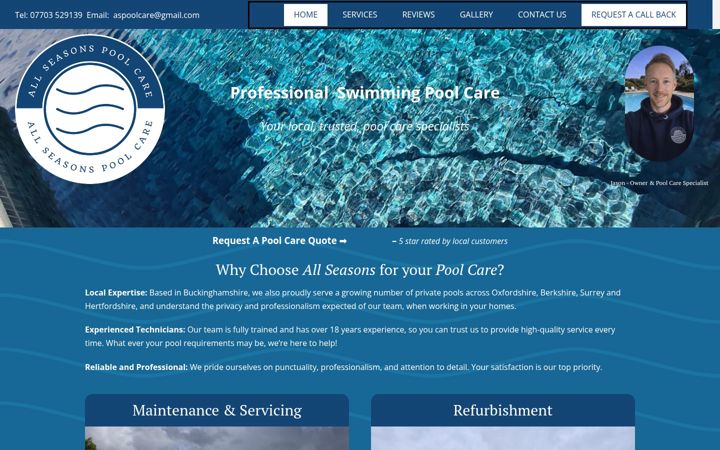 Screenshot van aspoolcare.co.uk