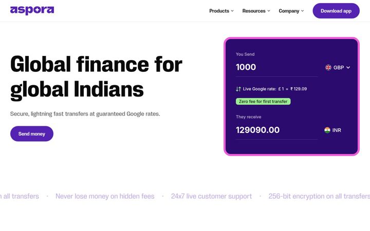 Screenshot of aspora.com