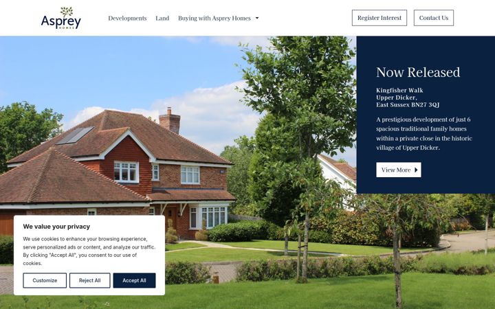 Screenshot of aspreyhomes.co.uk