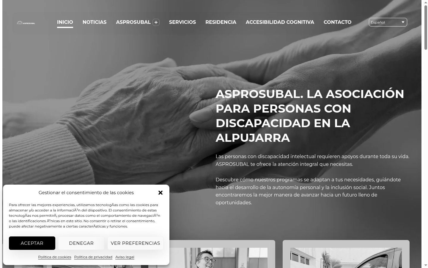 Captura de pantalla del banner de consentimiento mostrado antes de cualquier interacción