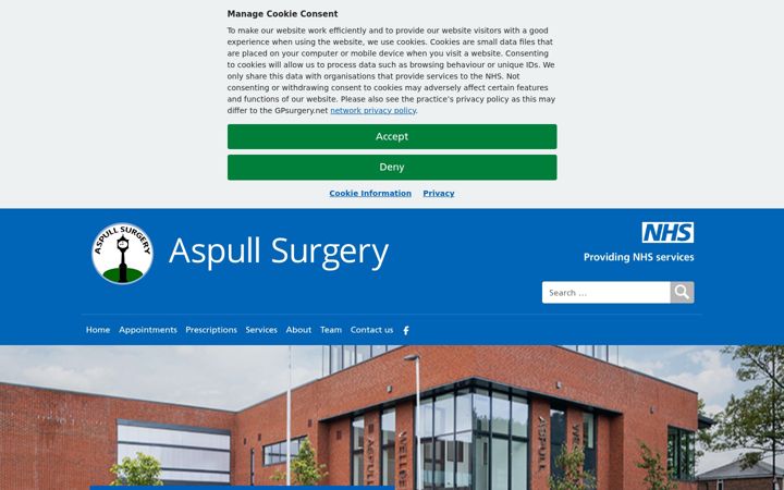 Ekrānuzņēmums no aspullsurgery.nhs.uk