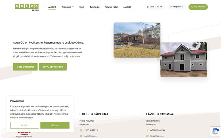 Ekraanipilt saidist asrex.ee