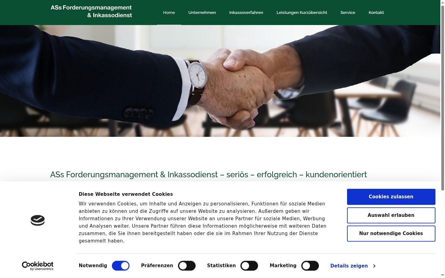 Screenshot des Einwilligungsbanners vor jeglicher Interaktion