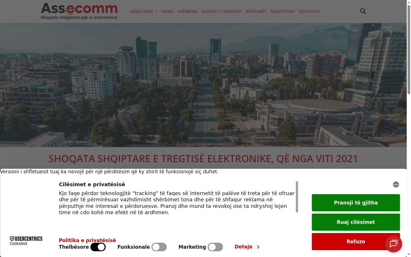 Captură de ecran a bannerului de consimțământ afișat înainte de orice interacțiune
