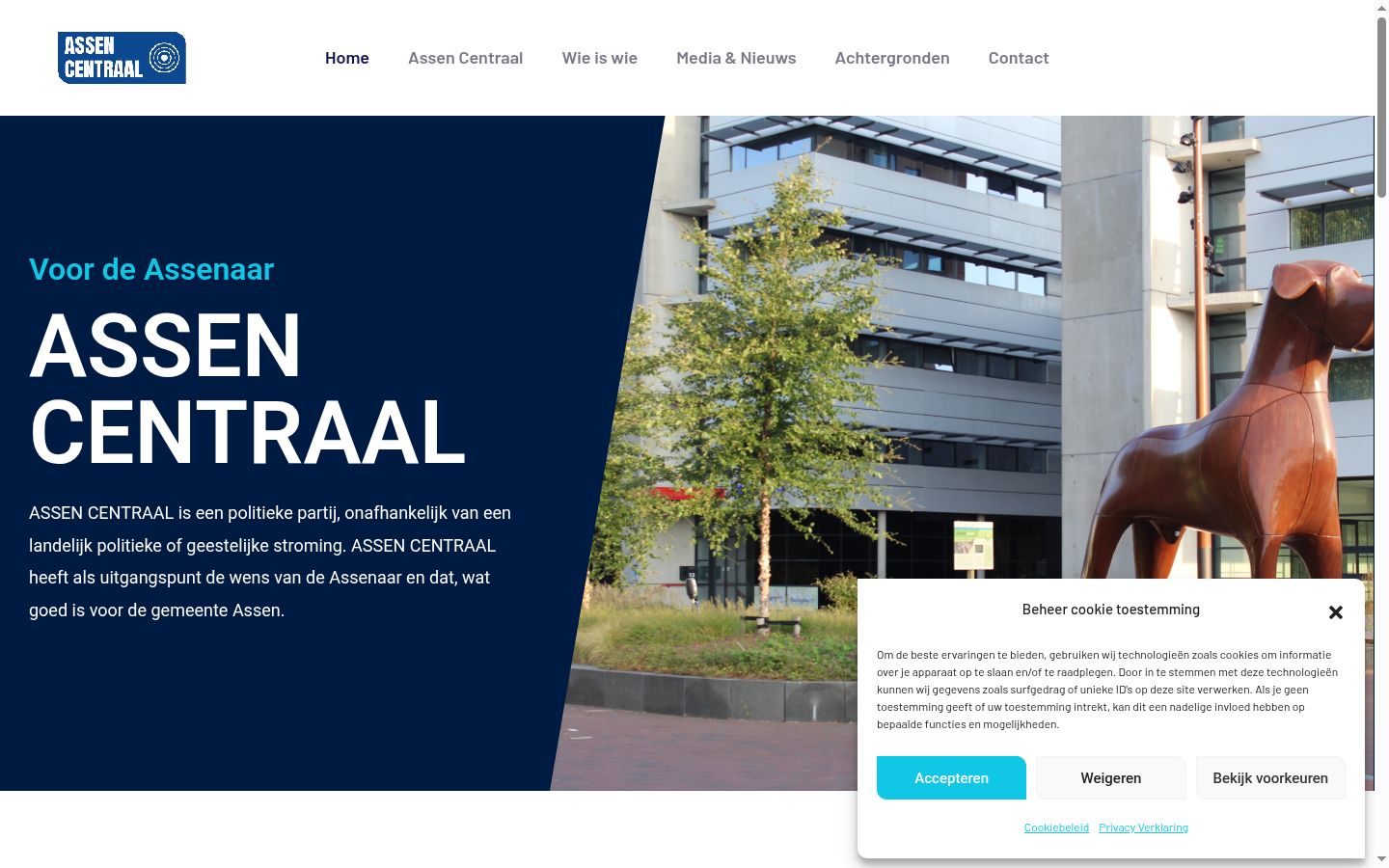 Screenshot van de toestemmingsbanner zoals getoond vóór enige interactie