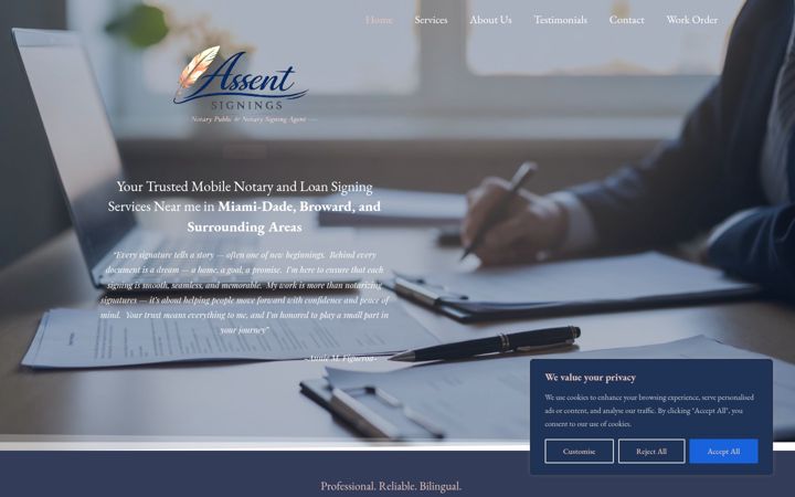Screenshot of assentsignings.com
