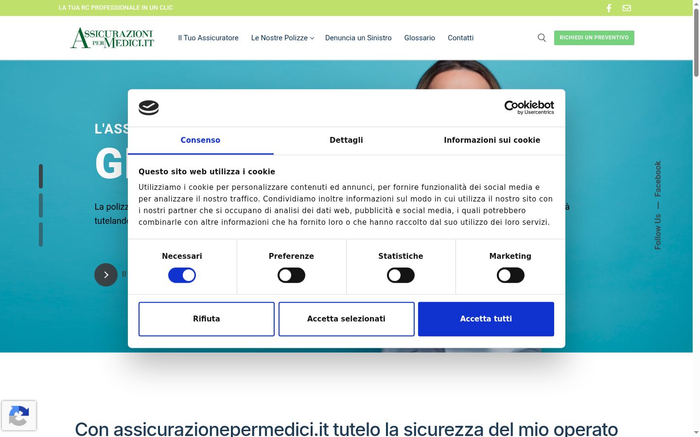 Screenshot del banner di consenso mostrato prima di qualsiasi interazione