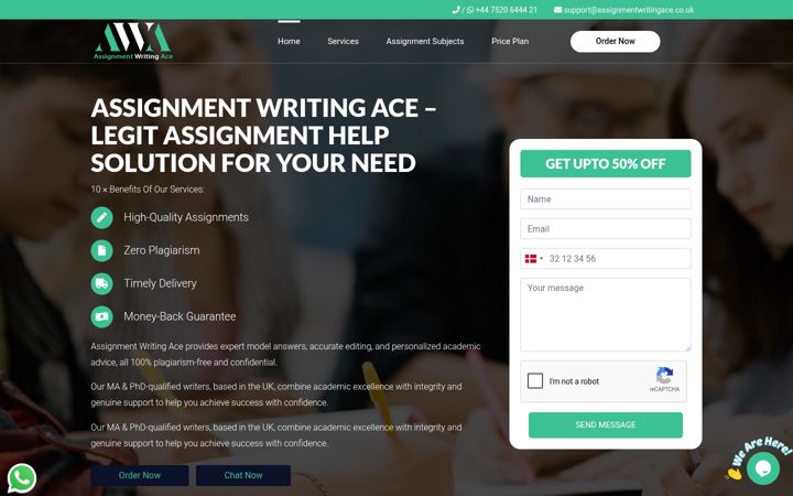 Screenshot of assignmentwritingace.co.uk
