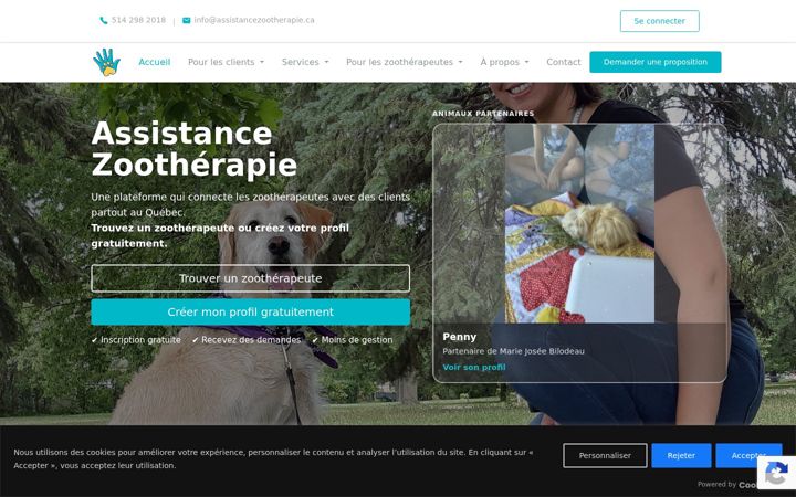 Ekrano kopija assistancezootherapie.ca