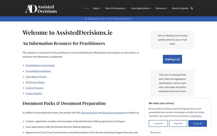 Skärmbild av assisteddecisions.ie