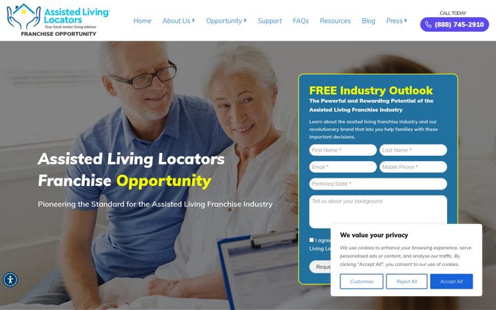 Screenshot of assistedlivinglocatorsfranchise.com