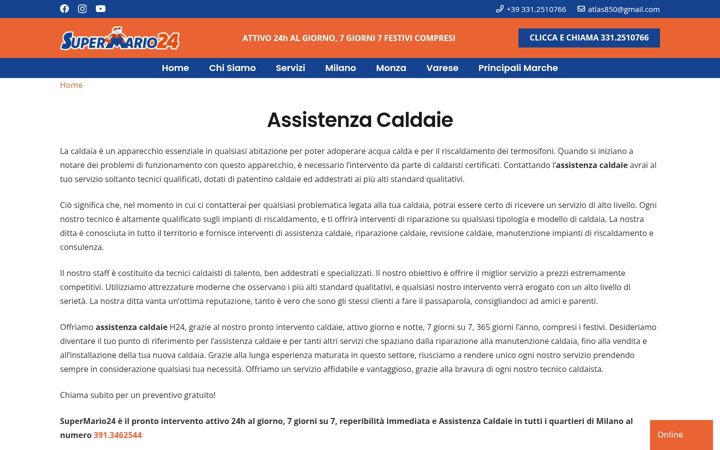 Ekrānuzņēmums no assistenza-caldaie-milano.com