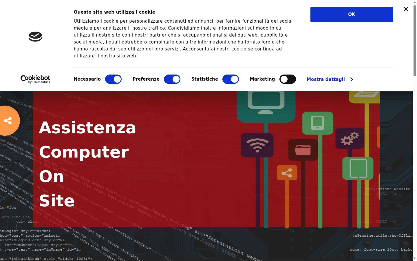 Screenshot del banner di consenso mostrato prima di qualsiasi interazione