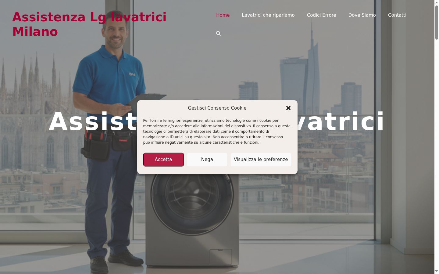 Screenshot del banner di consenso mostrato prima di qualsiasi interazione
