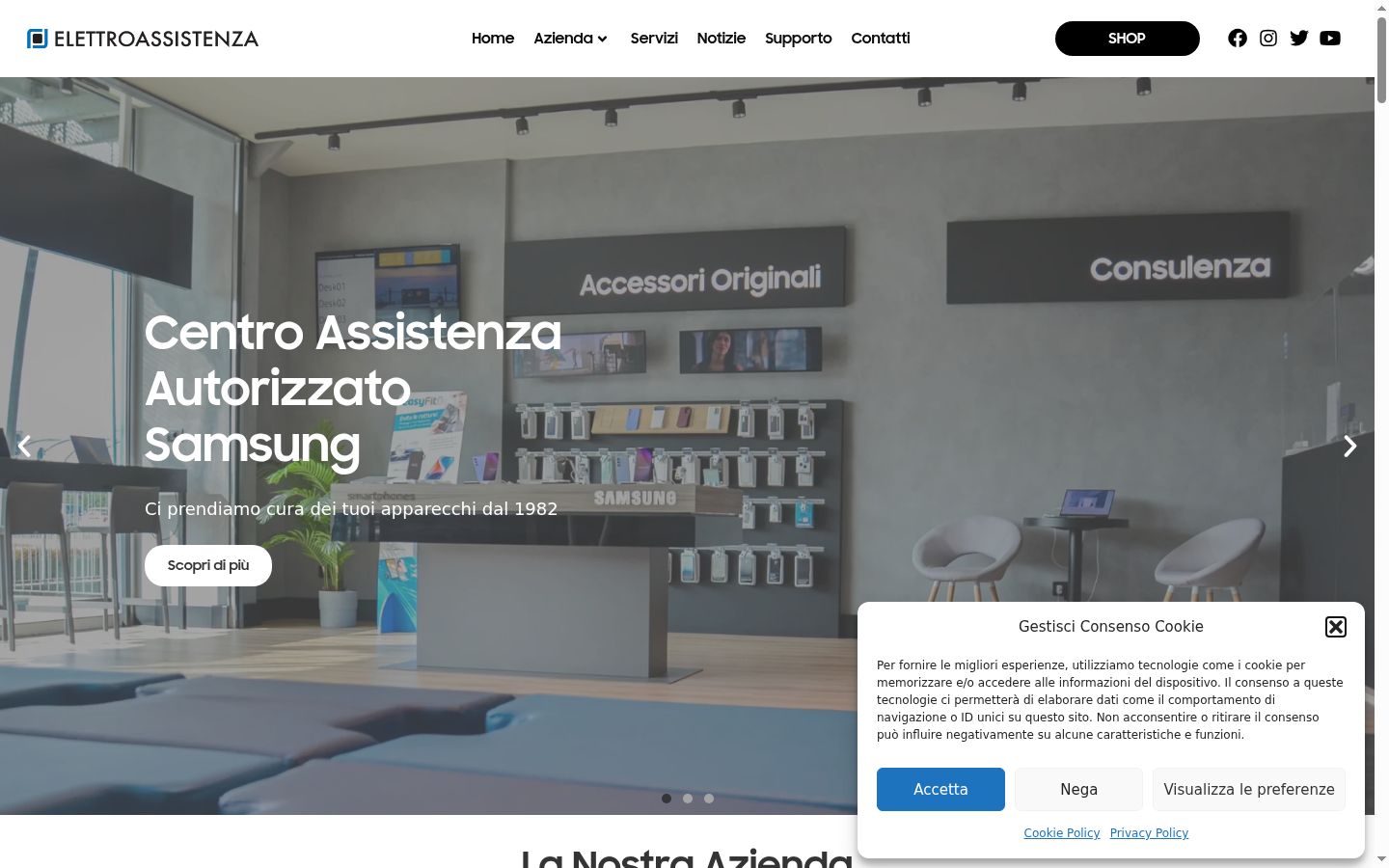 Screenshot del banner di consenso mostrato prima di qualsiasi interazione