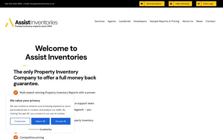 Screenshot of assistinventories.co.uk
