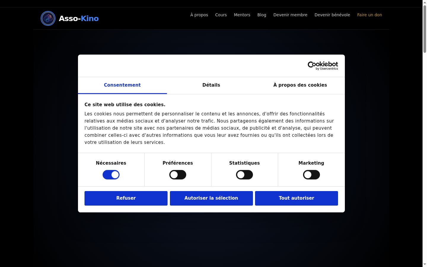 Screenshot of the consent banner shown before any interaction