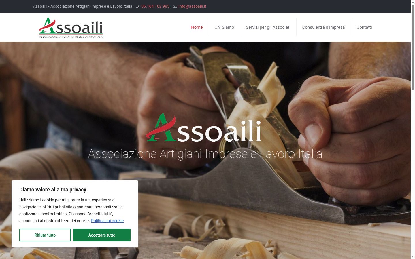 Screenshot del banner di consenso mostrato prima di qualsiasi interazione