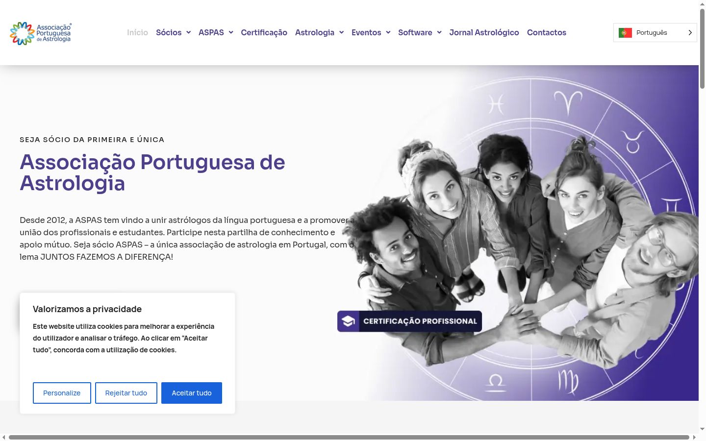 Captura de ecrã do banner de consentimento apresentado antes de qualquer interação
