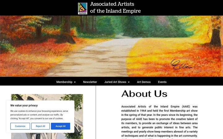 Screenshot of associatedartistsinlandempire.org