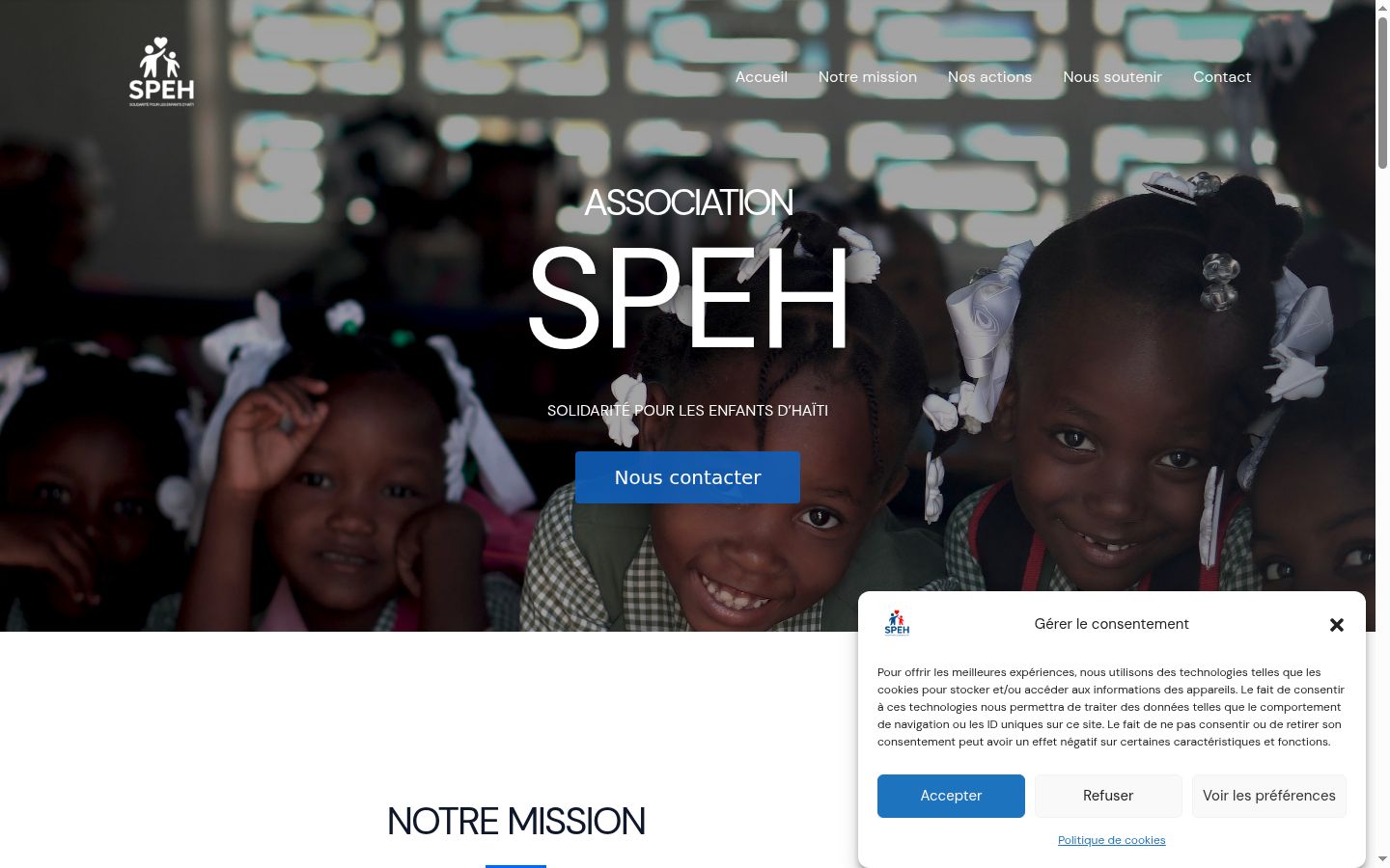 Capture d'écran de la bannière de consentement affichée avant toute interaction