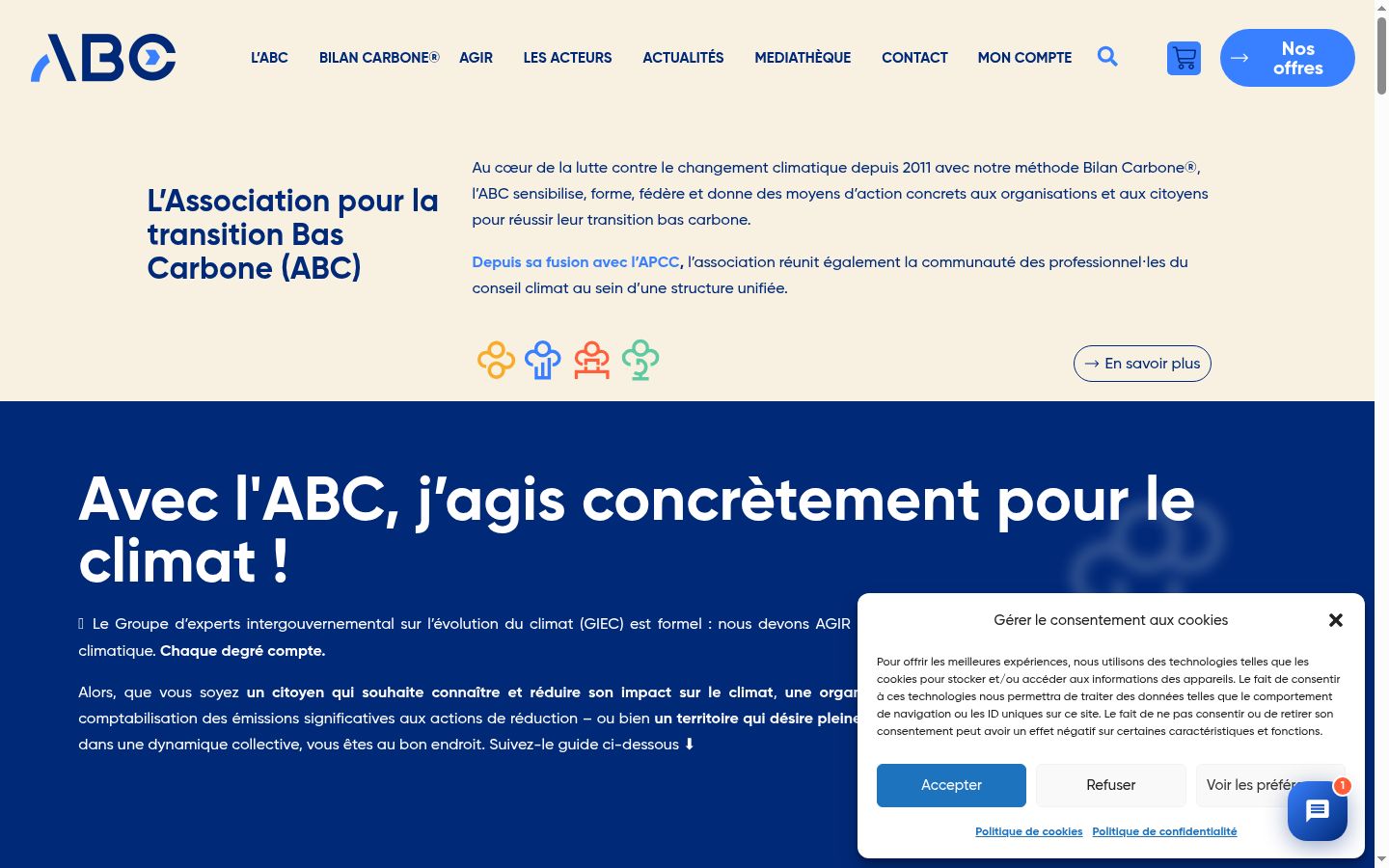Captura de ecrã do banner de consentimento apresentado antes de qualquer interação