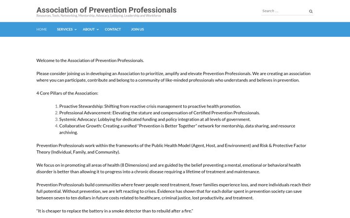 Screenshot of associationofpreventionprofessionals.org