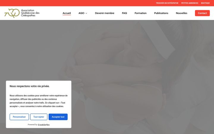 Screenshot of associationquebecoisedesosteopathes.com