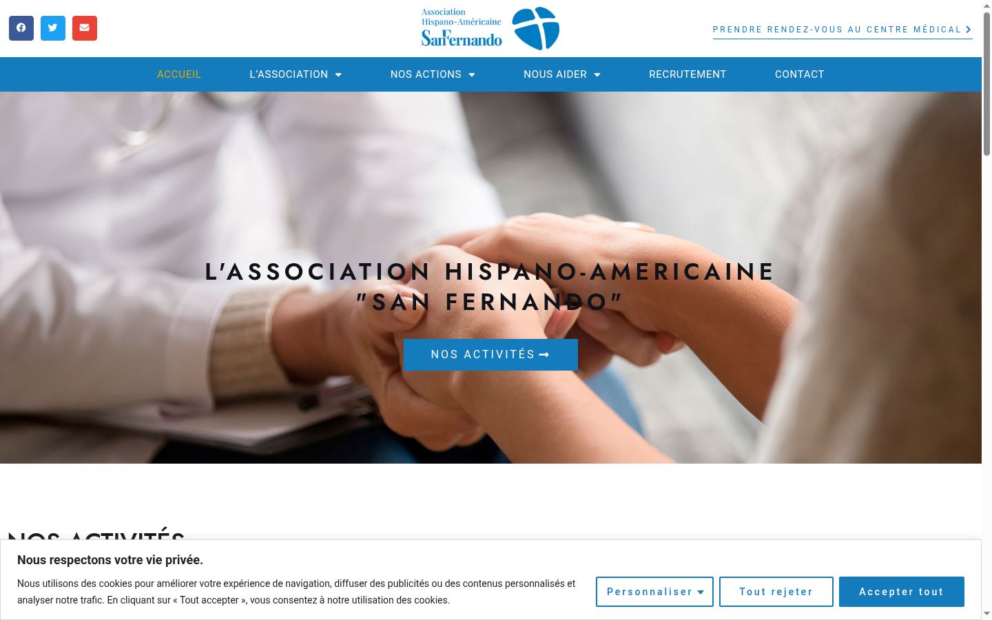 Captura de ecrã do banner de consentimento apresentado antes de qualquer interação