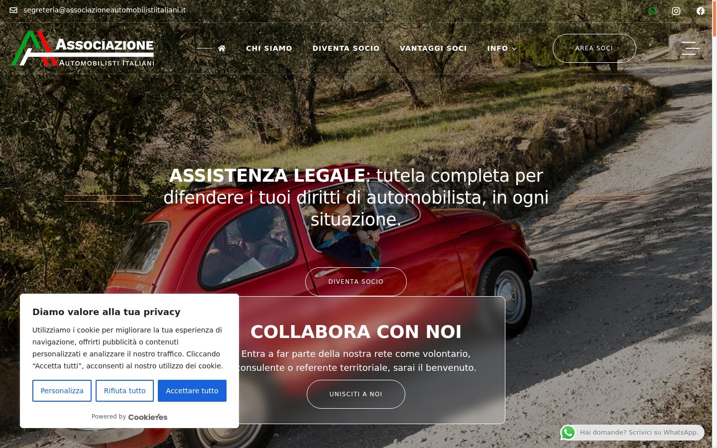 Screenshot del banner di consenso mostrato prima di qualsiasi interazione