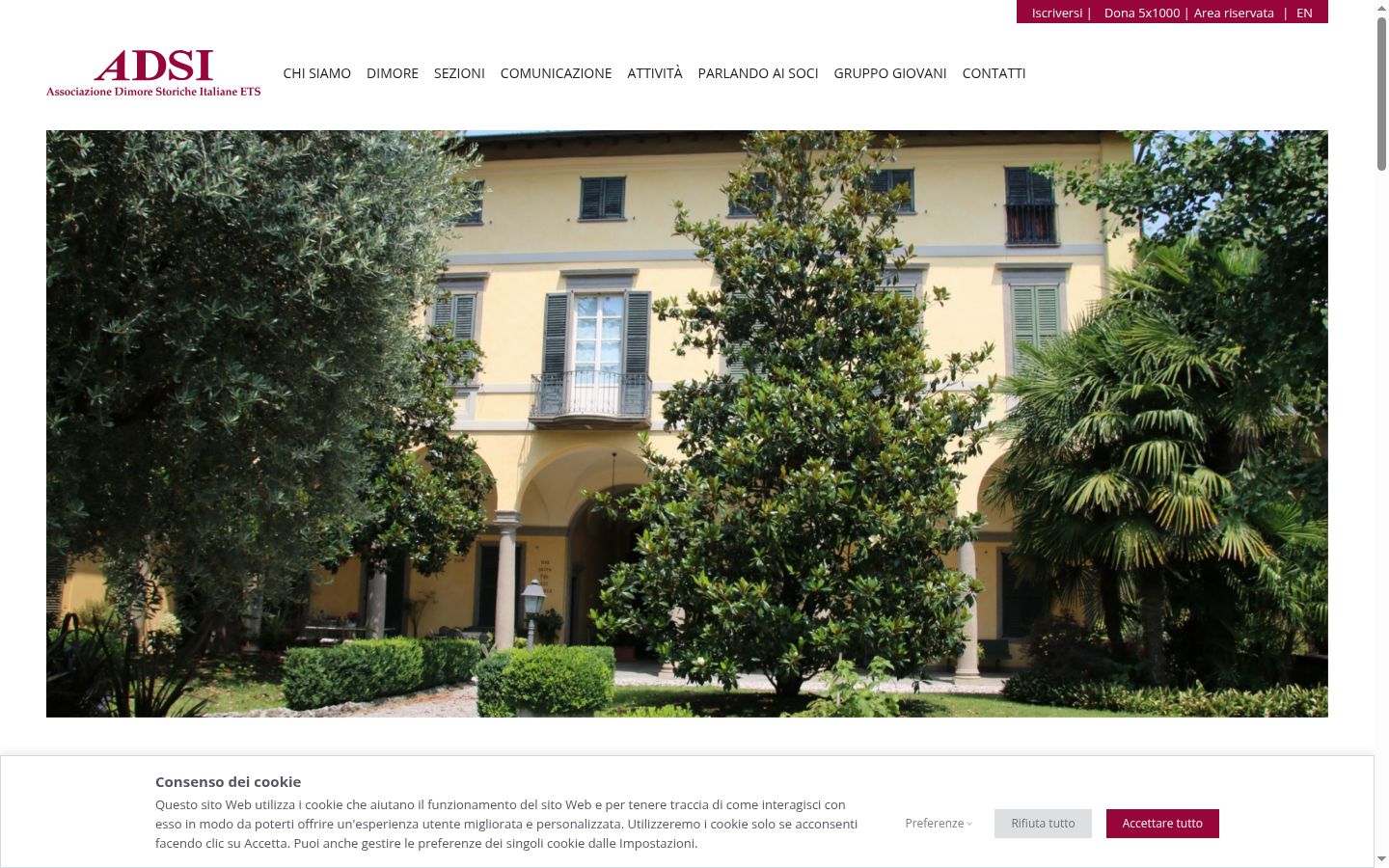 Screenshot del banner di consenso mostrato prima di qualsiasi interazione