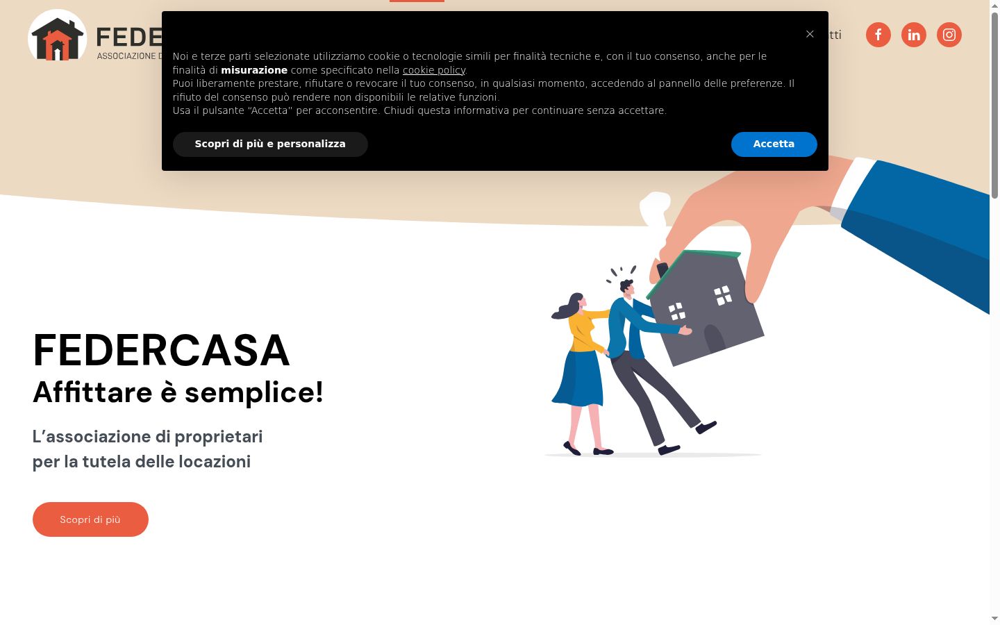 Screenshot del banner di consenso mostrato prima di qualsiasi interazione